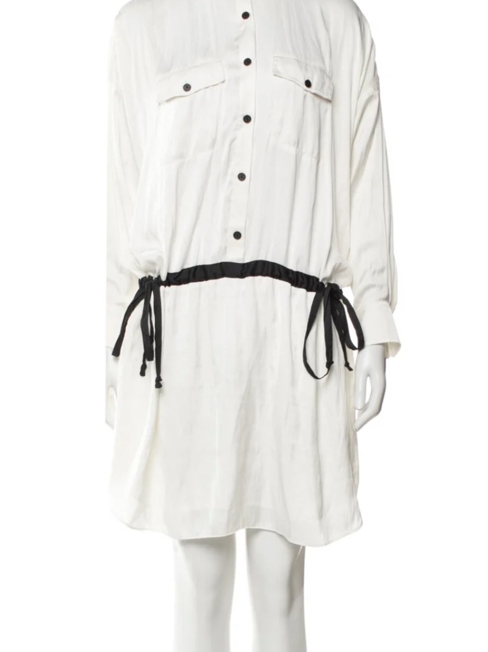 Zadig & Voltaire White Shirt Dress with Black Cinch Waist Tie